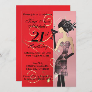 21st Birthday Bash Party - Red Invitation
