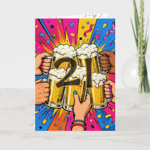 21st Birthday Beer Toast in Pop Art Card