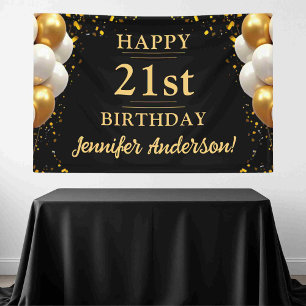 21st Birthday Black and Gold Celebration Banner