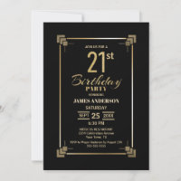 21st Birthday Black and Gold Party Invitation