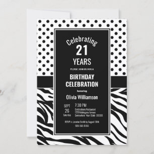 21st Birthday Black and White Party Invitation