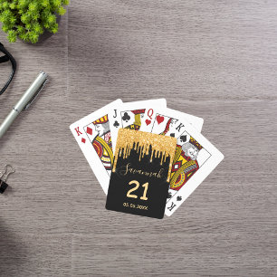 21st birthday black glitter gold sparkle glam name playing cards