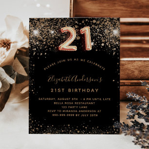 21st birthday black gold glitter budget invitation flyer