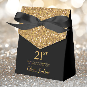 21st Birthday Black Gold Glitter Thank You Favour Box