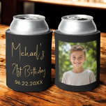 21st Birthday Black Gold Instagram Photo Can Cooler<br><div class="desc">Celebrate 21 incredible years with this 21st Birthday Black and Gold Instagram Photo Can Cooler! Featuring a chic black and gold design, this customisable can cooler showcases your favourite Instagram-style photo, adding a personal and stylish touch to your milestone celebration. Perfect for marking the big 2-1, it keeps drinks cold...</div>