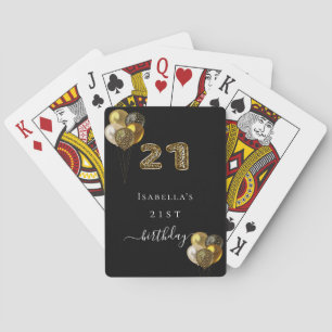 21st birthday black gold leopard animal playing cards