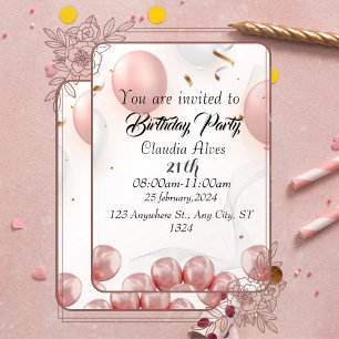 21st birthday black gold leopard pattern confetti  invitation