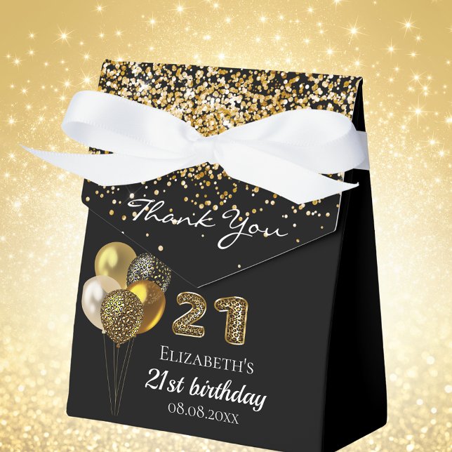 21st birthday black gold leopard print balloons favour box (Creator Uploaded)
