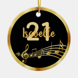 21st birthday black gold music notes name ceramic ornament