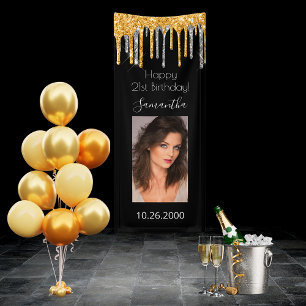 21st Birthday black gold photo glitter silver glam Banner