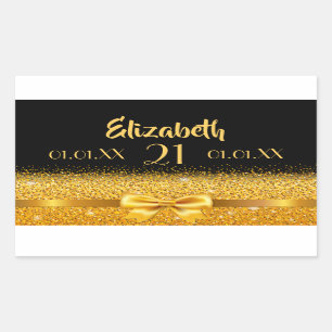 21st birthday black gold save the date rectangular sticker
