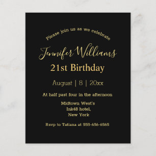 21st birthday black gold script minimal invitation