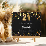 21st Birthday black gold stars Guest Book<br><div class="desc">A stylish black background with faux gold stars. Add your name,  and text.  Age number is written with a balloon style font. 
Spine: add your text.</div>