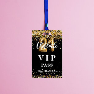 21st birthday black gold vip party pass ID badge