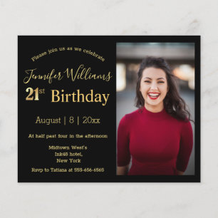 21st birthday black golden photo invitation