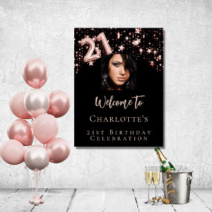 21st birthday black rose gold photo stars welcome poster