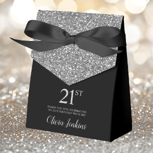 21st Birthday Black Silver Glitter Thank You Favour Box