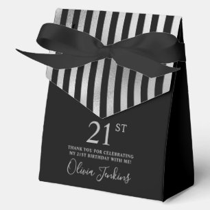 21st Birthday Black Silver Striped Thank You  Favour Box