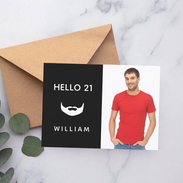 21st birthday black white beard fun guys men invitation (Creator Uploaded)