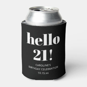 21st Birthday Black White Bold Trendy Modern Can Cooler