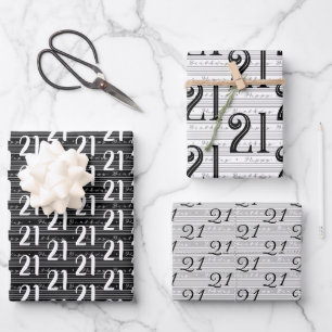 21st Birthday Black White Typography Numbers Wrapping Paper Sheet
