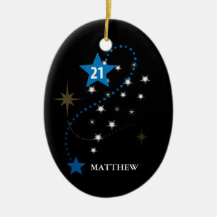 21st Birthday Blue and Black Personalised Ceramic Ornament