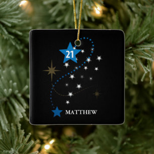 21st Birthday Blue and Black Personalised Ceramic Ornament