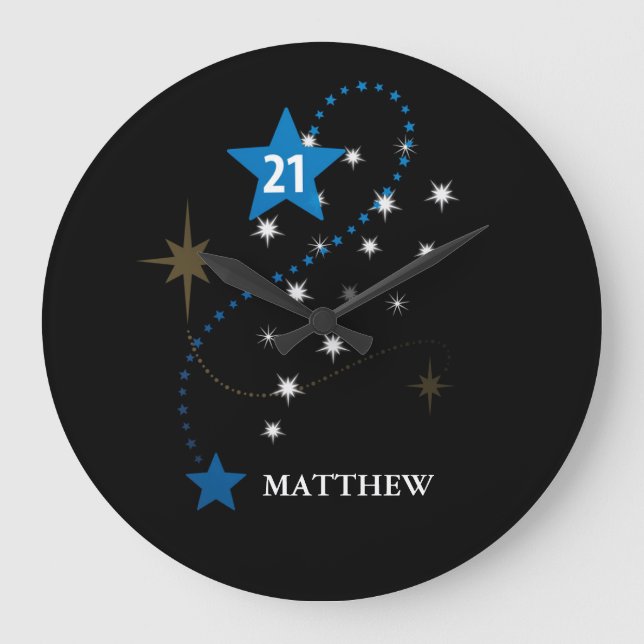 21st Birthday Blue and Black Personalised Large Clock (Front)