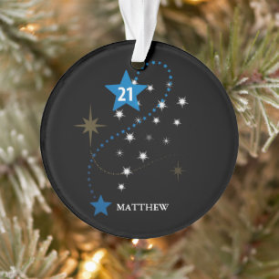 21st Birthday Blue and Black Personalised Ornament