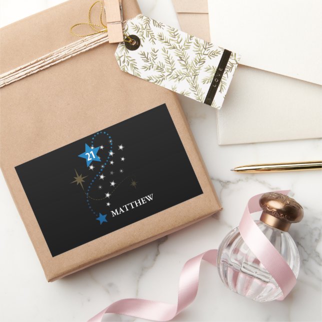 21st Birthday Blue and Black Personalised Rectangular Sticker (Gifting)