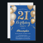 21st Birthday Blue and Gold Balloons Confetti Invitation<br><div class="desc">21st Birthday Blue and Gold Balloons Confetti Invitation. For further customisation,  please click the "Customise it" button and use our design tool to modify this template.</div>