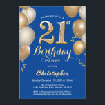 21st Birthday Blue and Gold Balloons Confetti Invitation<br><div class="desc">21st Birthday Blue and Gold Balloons Confetti Invitation. For further customisation,  please click the "Customise it" button and use our design tool to modify this template.</div>