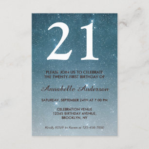 21st Birthday Blue Midnight Night Sky Star Sparkle Invitation