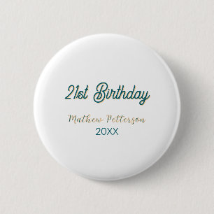 21st birthday blue orange stylish boho retro name 6 cm round badge
