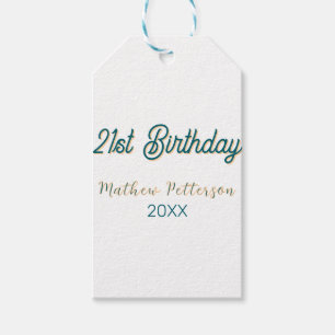21st birthday blue orange stylish boho retro name gift tags