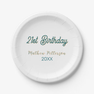 21st birthday blue orange stylish boho retro name paper plate