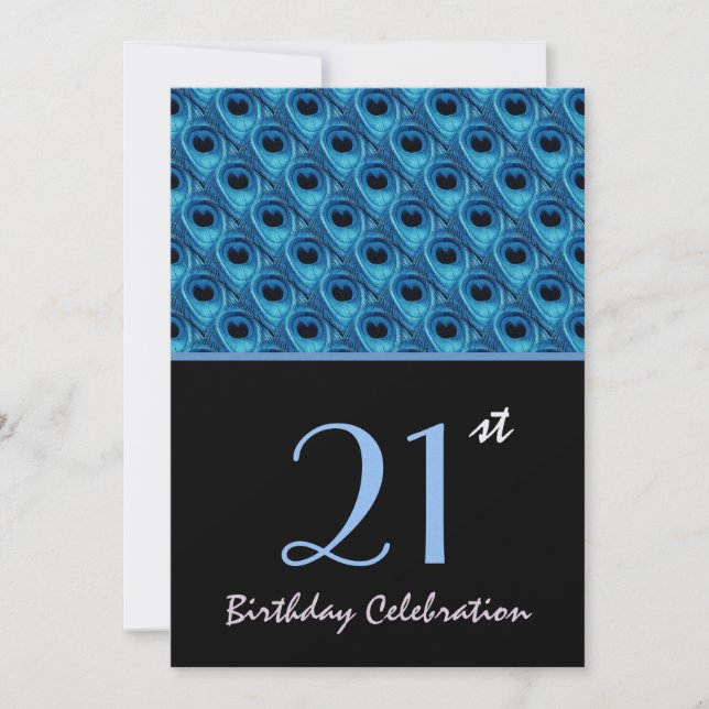 21st Birthday Blue Peacock Feathers Template (Front)