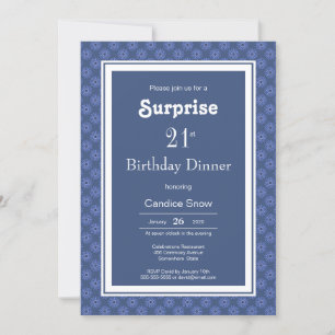 21st Birthday Blue White Pattern Surprise  Dinner Invitation