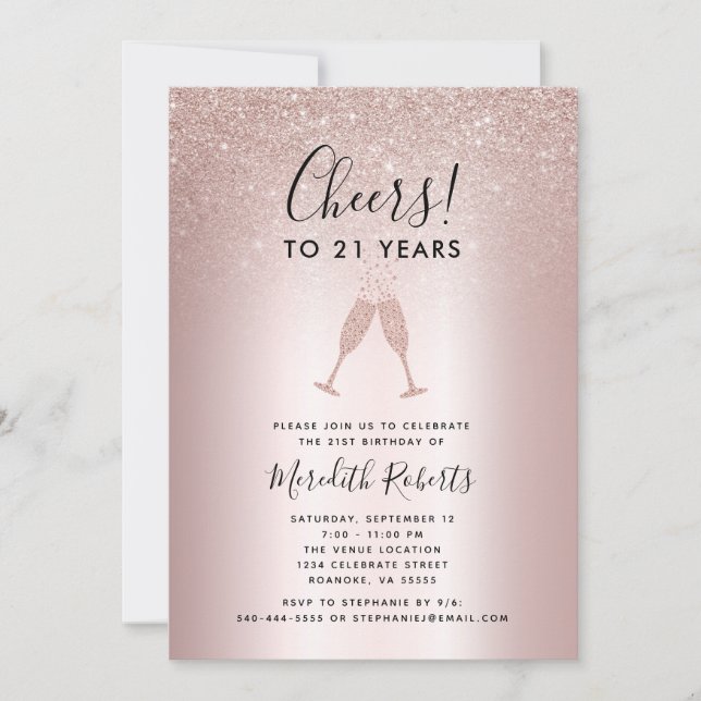 21st Birthday Blush Glitter Champagne Toast Invite (Front)