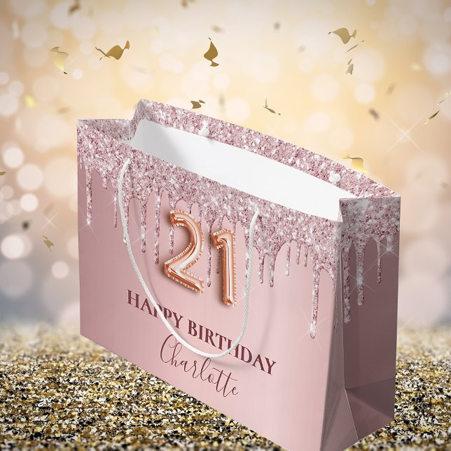 21st birthday blush pink glitter drips monogram large gift bag (Creator Uploaded)