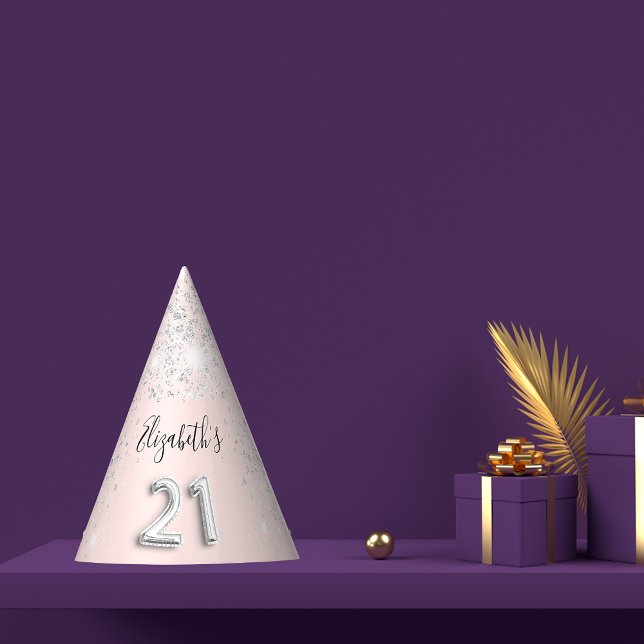 21st birthday blush pink glitter dust name party hat (Creator Uploaded)