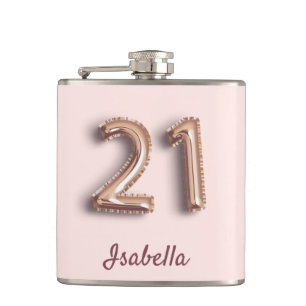 21st birthday blush pink rose gold glam friends hip flask