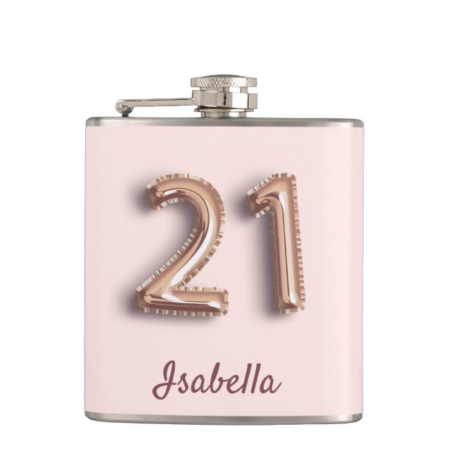 21st birthday blush pink rose gold glam friends hip flask (Front)