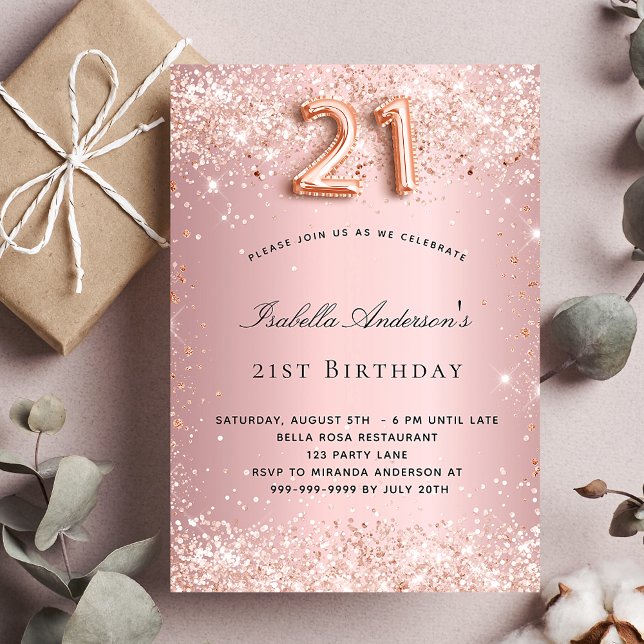 21st birthday blush pink rose gold glamorous invitation (Creator Uploaded)
