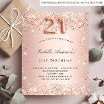 21st birthday blush pink rose gold glitter dust invitation postcard<br><div class="desc">For an elegant 21st birthday party. A blush pink gradient background. Decorated with rose gold faux glitter dust. Personalise and add a name and party details. The name is written with a hand lettered style script. Number 21 is written with a balloon style font. Tip: If you don't want it...</div>