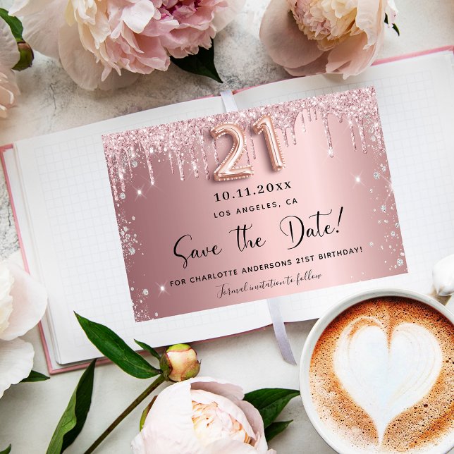 21st birthday blush pink silver save the date (Creator Uploaded)