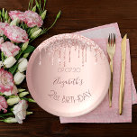21st birthday blush rose gold glitter drips name paper plate<br><div class="desc">A paper plate for a girly and glamourous 21st birthday party. A faux rose gold metallic looking background with an elegant faux rose gold glitter drips, paint drip look. The text: The name is written in dark rose gold with a large modern hand lettered style script. Template for name, age...</div>