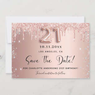 21st birthday blush rose gold silver save the date