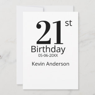 21st birthday bold letter name date simple man boy invitation