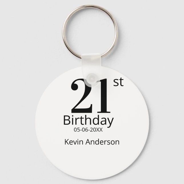 21st birthday bold letter name date simple man boy key ring (Front)